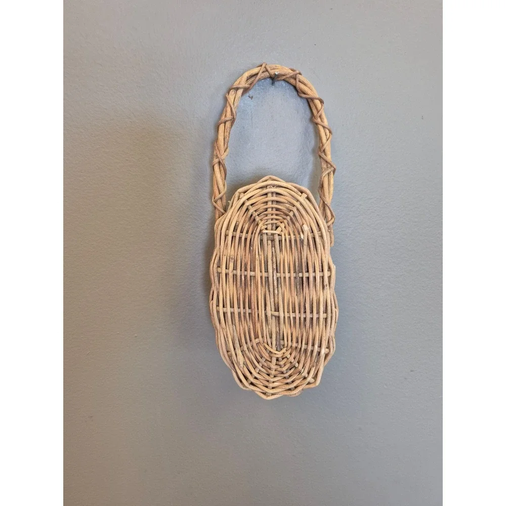 Vintage Handwoven Wicker Wall Pocket Basket 10 Boho Farmhouse Wall Planter Decor